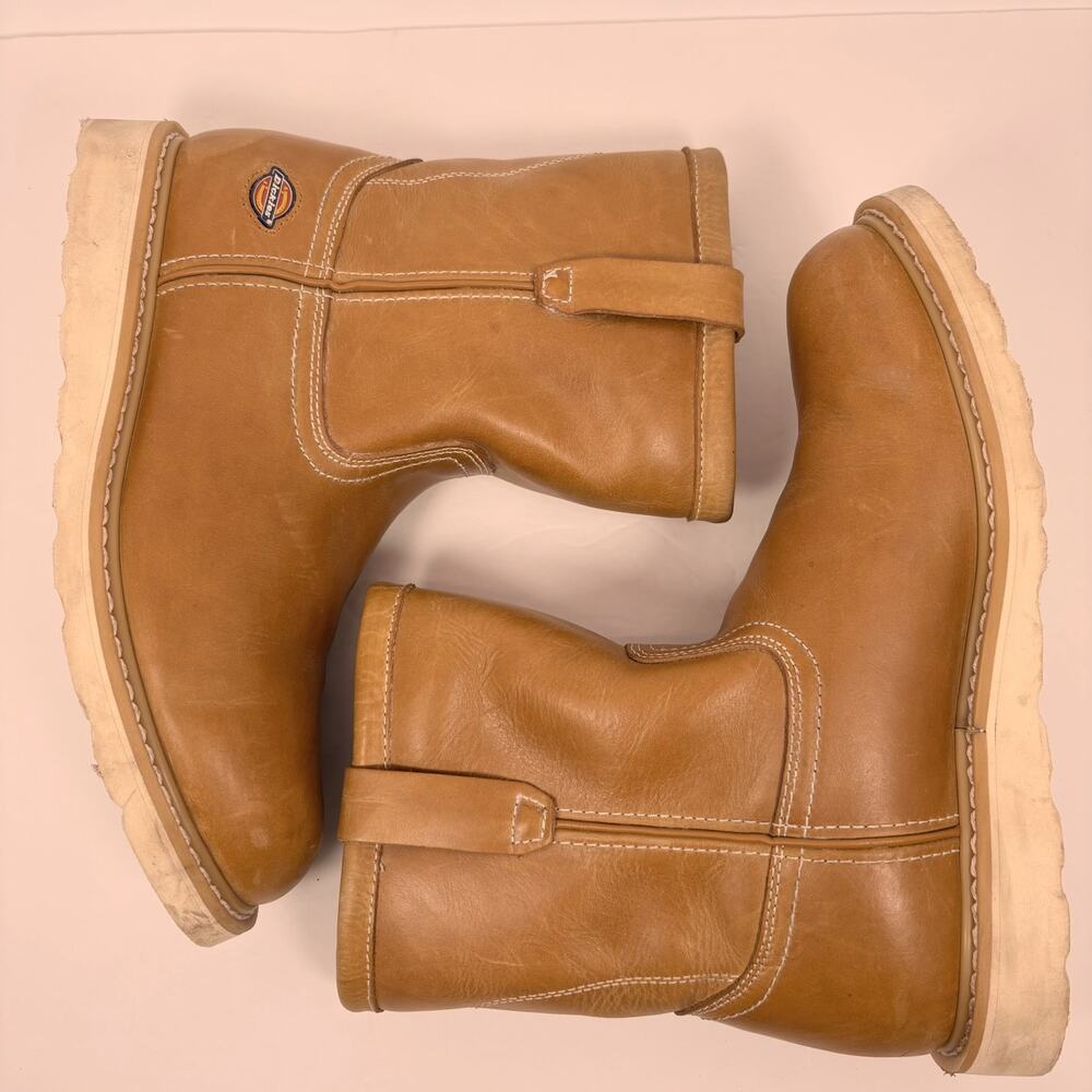 Dickies Work Boots Mens 9 Pull On Caml Brown Leather Carpenter Utility Barn Rare - Picture 4 of 13